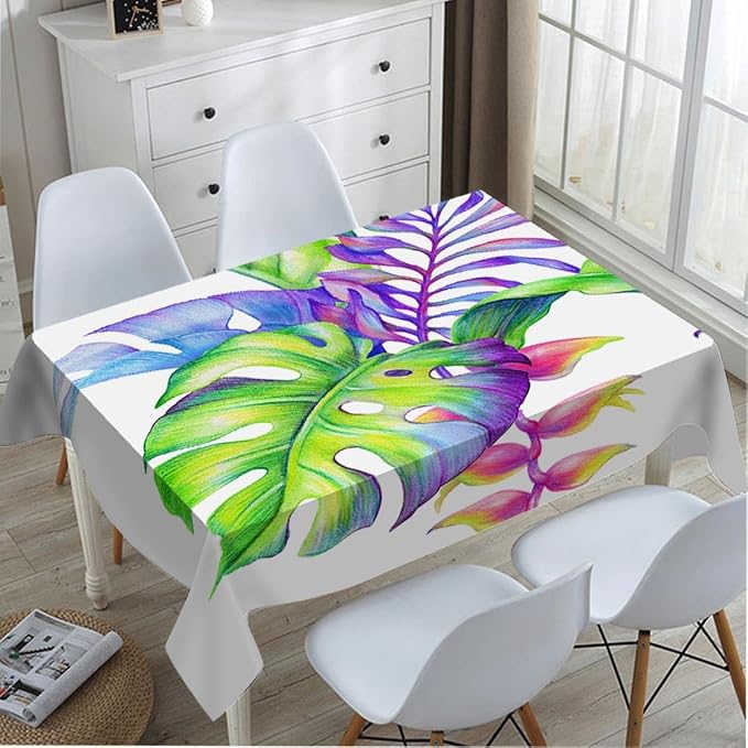 Colorful Palm Leaves Decorative Rectangle Tablecloth Tropical Floral Foliage Exotic Summer Polyester Table Cloths Kitchen Table Cover for Dining BBQ Picnic Coffee Table 60 x 84 Inch 6-8 Seats