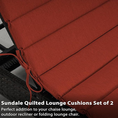 Sundale Outdoor Olefin Quilted Lounge Cushion Set of 2, Patio Foldable Chaise Lounger Cushion, Water-Resistant Lounge Chair Pad with Straps Red, 80 x 26 inches