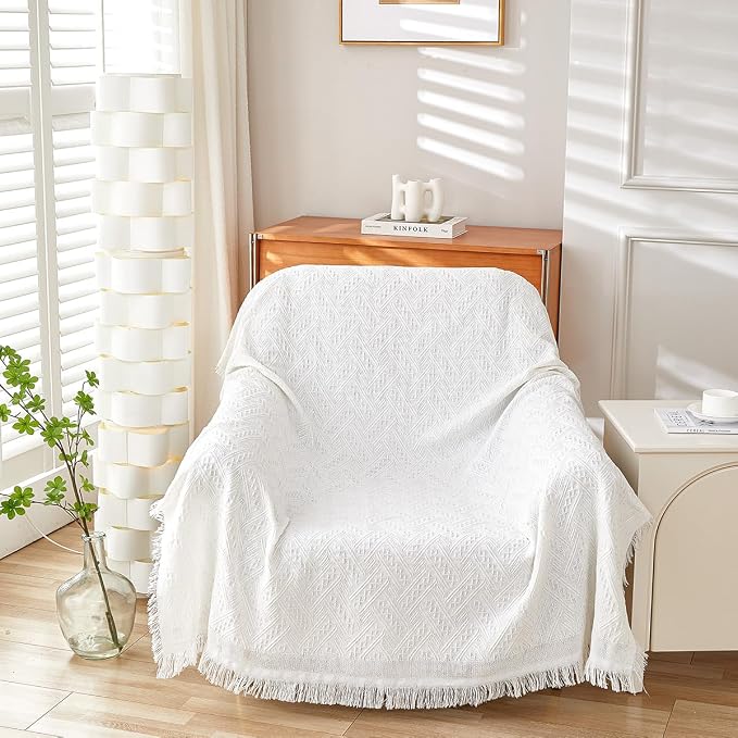 AIVIA Armless Loveseat Cover Sheet Blanket, Anti Slip Throw Cushion Covers for 2 Seater Armless Couches, Love-Seat Furniture Decor Slipcovers Protector for Dogs Cats (71” x 91” White)