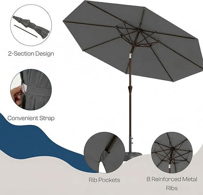 Outdoor Patio Umbrella, 2 Tiers Market Table Umbrella with 8 Sturdy Ribs, Push Button Tilt and Crank, UPF50+ UV Protection for Deck, Pool, Garden and Backyard