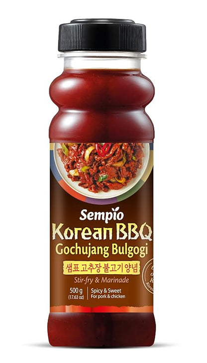 Sempio Korean BBQ Gochujang Bulgogi Marinade, 17.63oz / 500g | Spicy & Sweet with Authentic Gochujang and Korean BBQ Sauce, Perfect for Stir-Fry & Grilled Meats, Zero Trans Fat