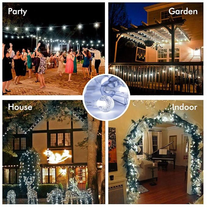 Globe String Lights Battery Operated ，2 Pack 26.2FT 60 LED Cool White Water Proof Crystal Ball Outdoor String Lights with Remote Control for Home, Patio,Party, Christmas, Garden Decor