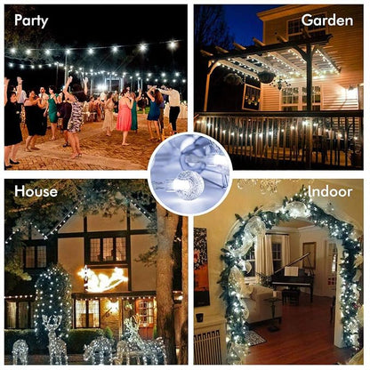 Globe String Lights Battery Operated ，2 Pack 26.2FT 60 LED Cool White Water Proof Crystal Ball Outdoor String Lights with Remote Control for Home, Patio,Party, Christmas, Garden Decor