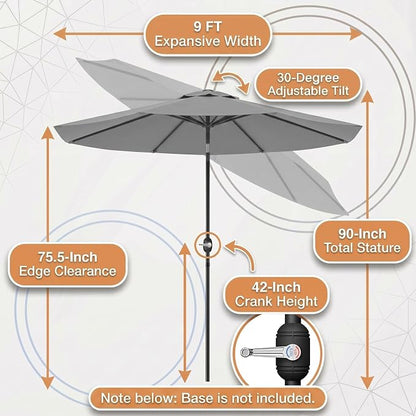 Greesum 9FT Outdoor Patio Umbrella, Table Umbrella for Yard, Market, Heavy-Duty Waterproof Pool Umbrella with 8 Sturdy Ribs, UV Protection for Beach, Deck, Garden, Backyard