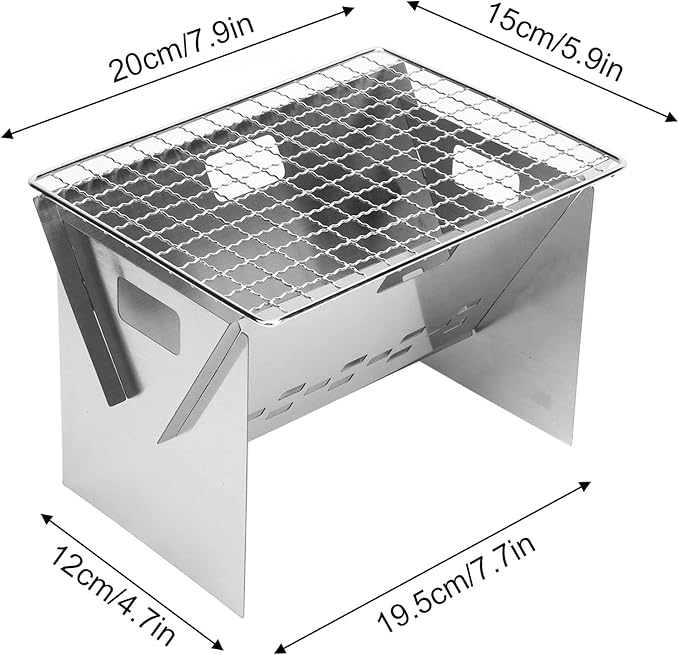 Stainless Steel Mini Grill Charcoal, Portable Charcoal Grill, Foldable Camping Barbecue Grill with Wind Inlet Design for Outdoor Cooking Camping Backyard Barbecue