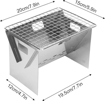 Stainless Steel Mini Grill Charcoal, Portable Charcoal Grill, Foldable Camping Barbecue Grill with Wind Inlet Design for Outdoor Cooking Camping Backyard Barbecue