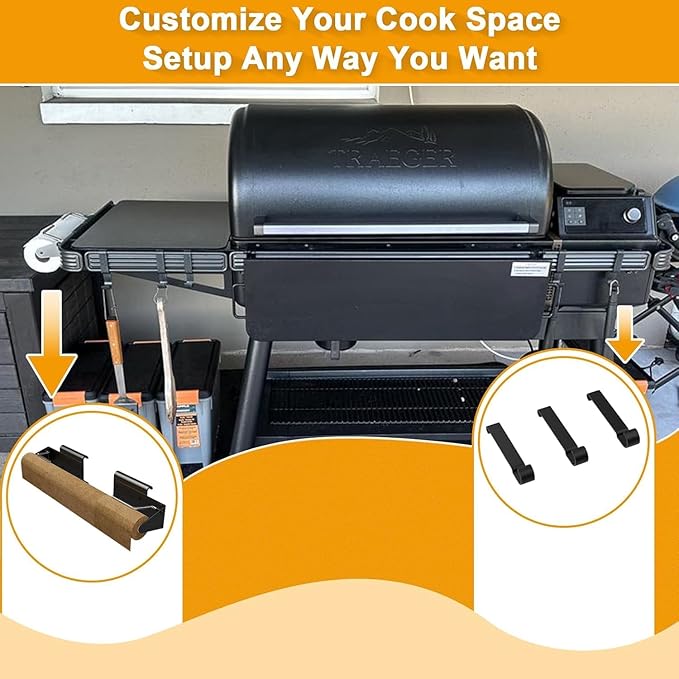 Roll Rack Hooks for Traeger Grills Ironwood, Timberline, Flatrock Series Accessories P.A.L. Pop-and-Lock Rail BAC644 BAC643 Adjustable Paper Holder Aluminum Foil Butcher Paper with 3 PCS Hooks