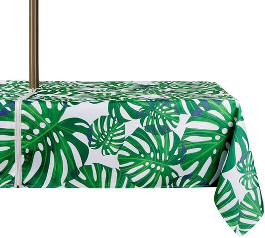 EHouseHome Outdoor Indoor 60x84 inch Rectangle Tablecloth with Umbrella Hole and Zipper, Waterproof Zippered Patio Cloths, Spring/Summer Table Covers for Backyard Circular Table/BBQs/Picnic