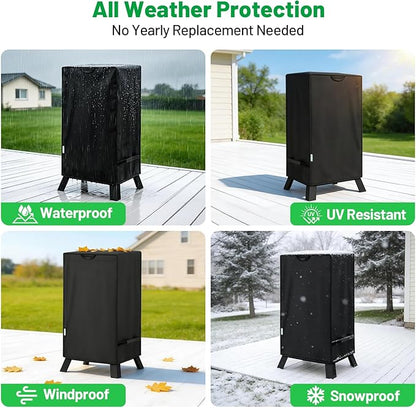 30 Inch Smoker Cover for Masterbuilt, Heavy Duty Waterproof Vertical Electric Smoker Cover with Windproof Straps & Handles, UV & Fade Resistant Outdoor BBQ Grill Protection, Black