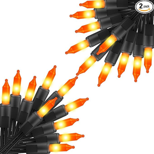 2 Pack Orange Halloween Mini Lights, 10 Feet 50 Count Mini String Lights | Total 100 Count Incandescent Bulb, Connectable Halloween Light for Haunted House Ghost Party Holiday Window Indoor Decoration
