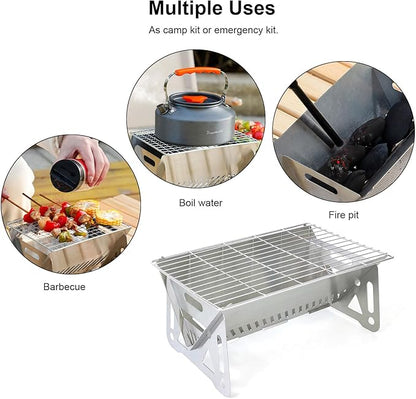 Mini Portable Charcoal Grill,Small BBQ Grill Tabletop Fire Pit for Camping Patio Outdoor Stainless Steel Camping Folding Barbecue Grills Backpacking Grills