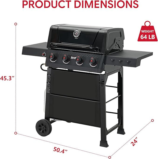 Feasto 4-Burner Gas BBQ Grill with Side Tables, 36,000 BTU Outdoor Propane Grill with Premium Enameled Coated Chamber Body & Porcelain-Enameled Grates for Deck Party & Patio BBQ, 559 Sq. In., Black