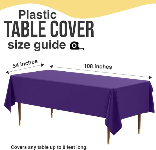 Exquisite 66% Thicker Premium Plastic Table Cloth Rectangle Table Cover 0.5 Mil 6 Pack Purple Table Cloth 54 Inch x 108 Inch Disposable Tablecloth Won't Tear Easily Like Cheap Thin Brands