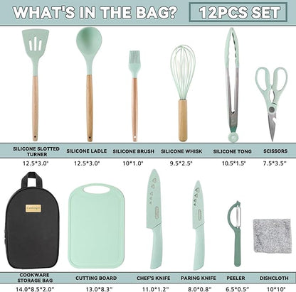 Camping Cooking Utensils Set, Silicone Cookware for Travel BBQ