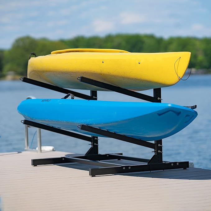 Teal Triangle Adjustable Freestanding Kayak Storage Rack, Holds 2 Kayaks | Outdoor Kayak Rack, Paddle Board Holder, Canoe Rack, Kayak Stand, Felt Padded Arms, Weather Resistant Steel