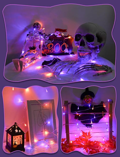 cshare Halloween String Lights Battery Operated with Timer, Orange and Purple Fairy Lights Outdoor 9.8ft 30LED, Halloween Decorations for Party Yard Pathway Indoor Outdoor 2 Packs
