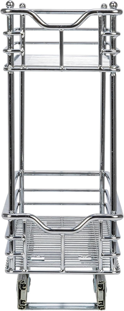 Household Essentials Glidez 2‑Tier Multipurpose Chrome‑Plated Steel Pull‑Out/Slide‑Out Under Cabinet Organizer, Chrome Finish