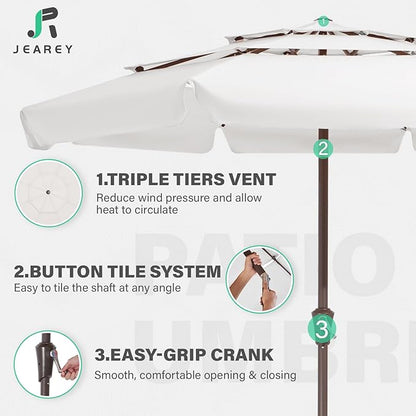JEAREY 3 Tiers 9 FT Patio Umbrellas Outdoor Table Umbrella with Push Button Market Umbrella 8 Sturdy Ribs UV Protection Waterproof for Garden,Off-white