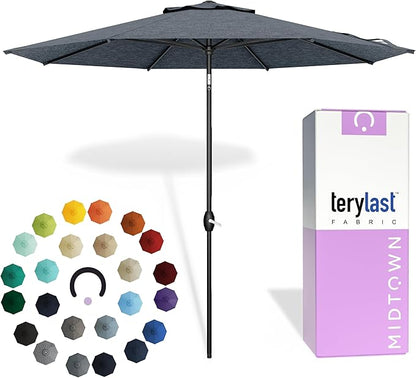Midtown Umbrellas 10-Year-No-Fade - 8 Ft - UV Proof Heather Grey Polyester Fabric - Umbrella Outdoor Patio, Auto-Tilt Aluminum Frame Patio Umbrella for Garden, Pool & Deck - Black Pole