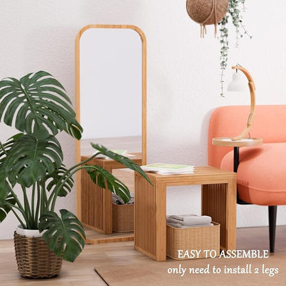 APRTAT Bamboo Dining Bench 17-Inch Indoor Wood Shoe Rack Bench for Entryway | Easy Assemble, Sturdy & Durable,Slatted Design,Versatile Everyday Seating,Living Room Hallway Bedroom Bathroom
