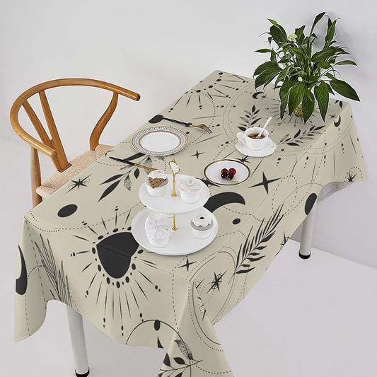 Sun Moon Tablecloth Vintage Boho Mystical Celestial Star Galaxy Space Table Cloth Water Resistant Wipeable Table Cover for Picnic Party Holiday Kitchen Dinner 55"x55"
