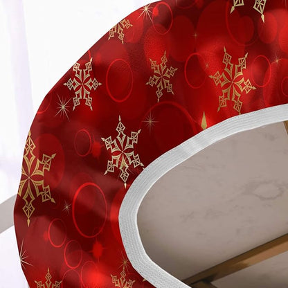 Red Christmas Oval Tablecloths, Golden Snowflake Print Elastic Fitted Table Cloth, Windproof Oblong Covers for Indoor Dinner and Outdoor Patio Decor, Fits Tables up to 48'' x 68''