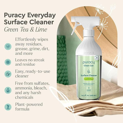 Puracy All Purpose Cleaner Clean Can- Plan t– Plant-Powered Multi-Surface Cleaner - Surface Cleaner Solution As Seen on TikTok (Green Tea + Lime, 14.4 fl oz, Starter Set)