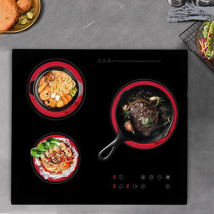 2600W 110V Electric Cooktop 3 Burner, 23 Inch Portable Built-In Countertop Ceramic Stove Top Built-in Cooktop Sensor Touch Control with Safety Lock & Timer 9 Power Levels (NO PLUG)