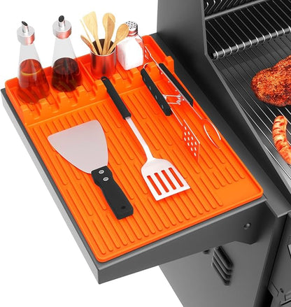 Snuggery Silicone Griddle Tools Mat for Blackstone – Griddle Accessories 16"x11.5" BBQ Spatula Organizer with Drip Pad, Heat-Resistant Grill Accessories for Outdoor Cooking, Gifts for Husband & Men