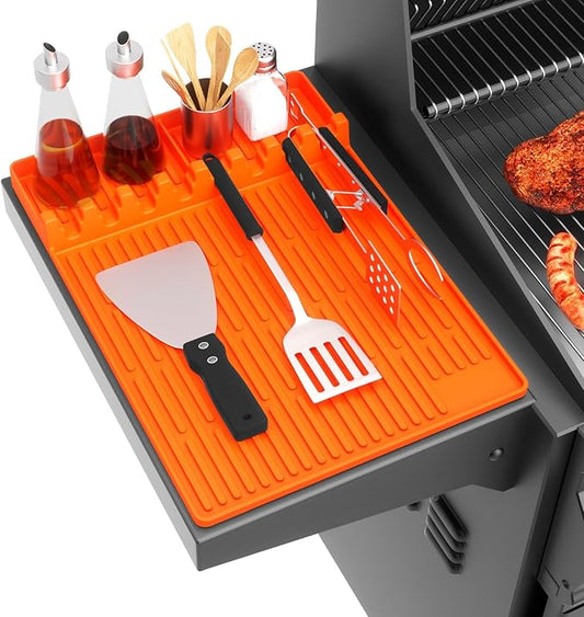 Snuggery Silicone Griddle Tools Mat for Blackstone – Griddle Accessories 16"x11.5" BBQ Spatula Organizer with Drip Pad, Heat-Resistant Grill Accessories for Outdoor Cooking, Gifts for Husband & Men