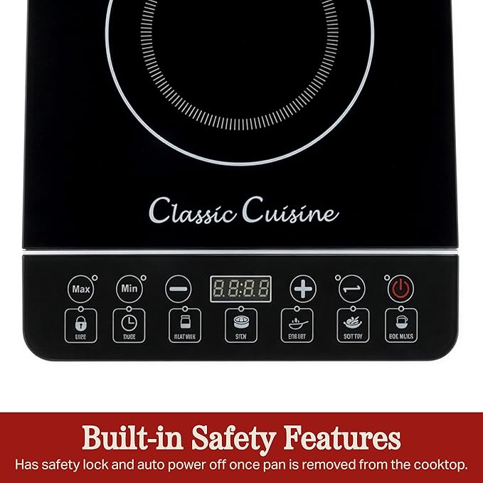 Induction Cooktop - Multifunctional 1800W Electric Stove Top - Hot Plate with Built-In Safety Tools and 10 Power Settings by Classic Cuisine (Black)
