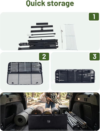 TIMBER RIDGE Portable Camping Kitchen Station, Folding Outdoor Grill Table | 110lbs Capacity Heat-Resistant Steel Mesh Top & Storage Shelves, Heavy Duty Picnic RV Tailgating BBQ Easy Setup