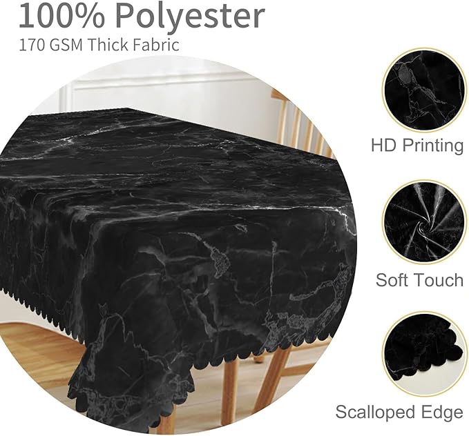 70x140inches Marble Tablecloth Black Marble Texture Modern Art Rectangle Table Cloth Cover Waterproof and Stain Resistant Fabric Table Cloth for Kitchen Dining Room Indoor Outdoor Home Decor