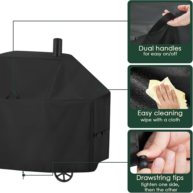 Grill Cover for Char Griller Smokin' Champ 1624, Offset Smoker 1733, Smokin' Pro CG30044223, 66inch Outdoor Grill Cover Waterproof for Charcoal Grill,Barrel Grill-66 L x 29" W x 50" H