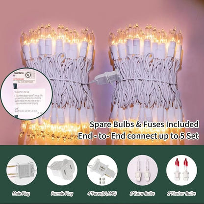 100 Count Clear Christmas String Lights, 19.6ft White Wire Fairy Lights, UL Certified Waterproof Indoor & Outdoor String Lights for Xmas Tree, Patio, Wedding, Mother's Day Decor