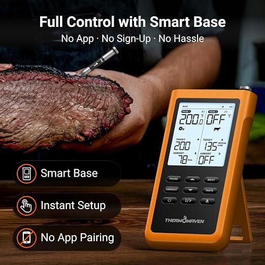 ThermoMaven Sub-1G Wireless Meat Thermometer, No App Needed, 2 Probes | 3000FT Long Range, Digital Smart Base, 6 Sensor NIST Accuracy, IPX8, BBQ Smoker Grill Oven Brisket Steak Turkey Pork Roast