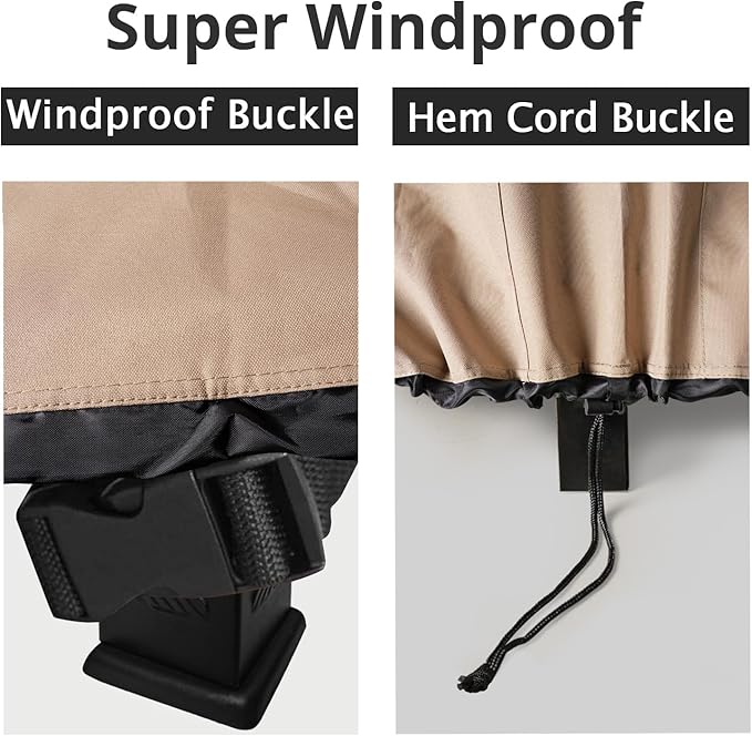 QH.HOME Fire Pit Cover Square 29-32 Inch Heavy Duty 900D Strong Tear-Resistant and Waterproof and Fading Resistant Material Polyester UV Resistant Firepit Covers for Outdoor Fire Table-Wheat
