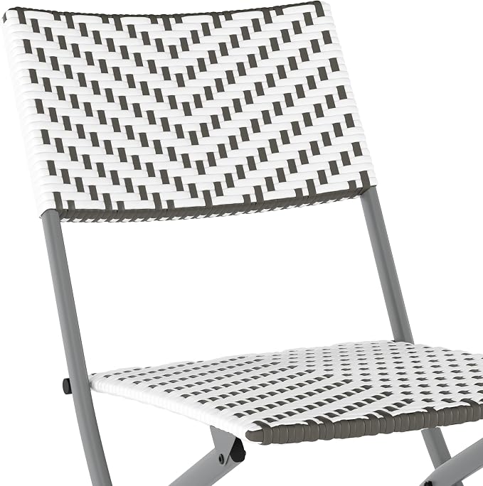 Flash Furniture Rouen Commercial Grade Folding Bistro Set, Indoor/Outdoor PE Rattan Table Top, Back and Seat, Charcoal Steel Frames, 3 Piece Set, Gray/White