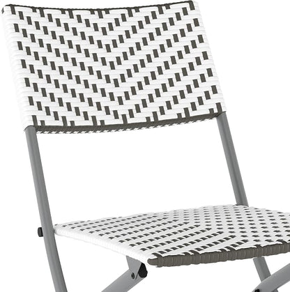 Flash Furniture Rouen Commercial Grade Folding Bistro Set, Indoor/Outdoor PE Rattan Table Top, Back and Seat, Charcoal Steel Frames, 3 Piece Set, Gray/White