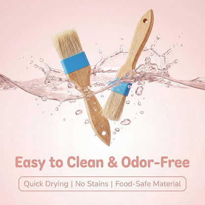Pastry Basting Brush Food Brushes Heat Resistant Wooden Handle Pastry Brushes for Baking BBQ Brush for Cooking Butter Egg Wash Glazing Oil Sauce (1/1.5-2PCS)