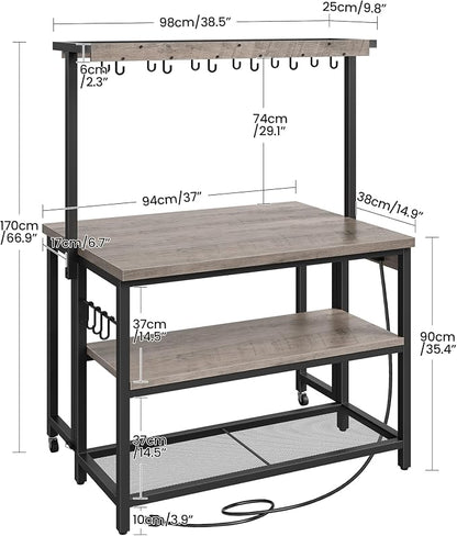 CHOEZON Kitchen Island with Power Outlet, Kitchen Island Table with Folding Top, Stationary Storage Islands, Coffee Bar with Outlets and USB Ports, for Dining Room, Living Room, Greige TZD01UBG