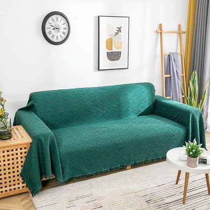 AIVIA Couch Cover Sheet Blanket, Oversized Covers for 3-4 Cushion High Backrest Sofa, Extra Large Furniture Decoration Sofa Slipcovers, L Shape U-Shaped Sectional Protector, Blackish Green 91"x134"