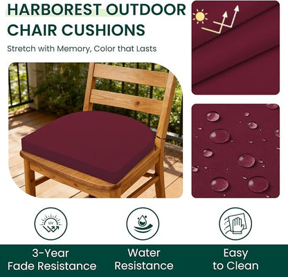 HARBOREST Outdoor Chair Cushions Set of 6, Water Resistant Patio Chair Cushions with Ties, Outdoor Seat Cushions for Patio Furniture, 17"x16"x2", Burgundy