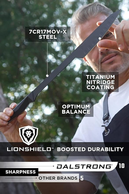 Dalstrong BBQ Trident Carving Knife Set-Shadow Black Series-Black Titanium Nitride Coated-Extra-Long Knife & Fork Set-Razor Sharp-High Carbon Steel-NSF Certified