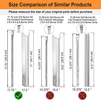 Char Broil Grill Replacements, charbroil Grill Burner; 6-Burner | Burner L=17.75 inch,304 Stainless Steel;For Charbroil Performance 6 & 5 Burner Grills 463244819 463274419 463274819 463347519