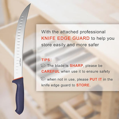 12 Inch Carving Knife, Brisket Slicing Knife with Granton Edge, X50CrMoV15 Stainless Steel Butcher Knife for Meat Cutting, BBQ & Turkey