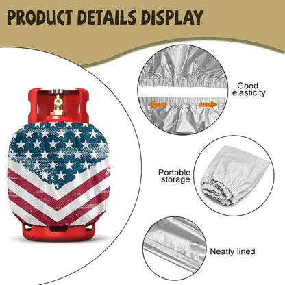 Dual Propane Tank Cover 20lb for 4Th of July Gas Tank Cover Outdoor 600D Heavy Duty Waterproof Covers Fits Standard 20 lb Cylinder, 13.7'' x 16.5'' USA Flag