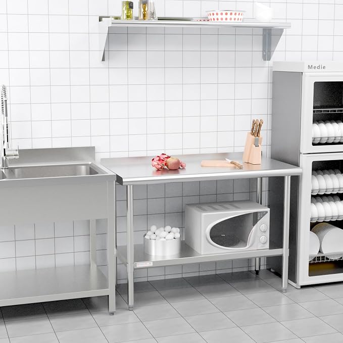 STABLEINK Stainless Steel Table with Backsplash 30x24 Inches for Prep | NSF Certified Metal Work Table Workbench with Undershelf for Commercial Kitchen Restaurant Hotel Laundry Garage Chef
