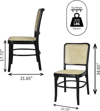 JONATHAN Y Colmar Mid-Century Black Mahogany Rattan Dining Chairs Set of 2 | For Kitchen And Home Office, Woven Cane Back, Armless Side Seating, Indonesian Solid Wood, Vintage Bohemian Style