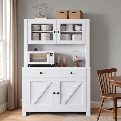 IDEALHOUSE 63" Kitchen Pantry Cabinet with Drawers, Hutch Cabinet with Storage, Microwave Stand, Adjustable Shelves, Freestanding Tall Pantry Storage for Dining Room, Living Room, White